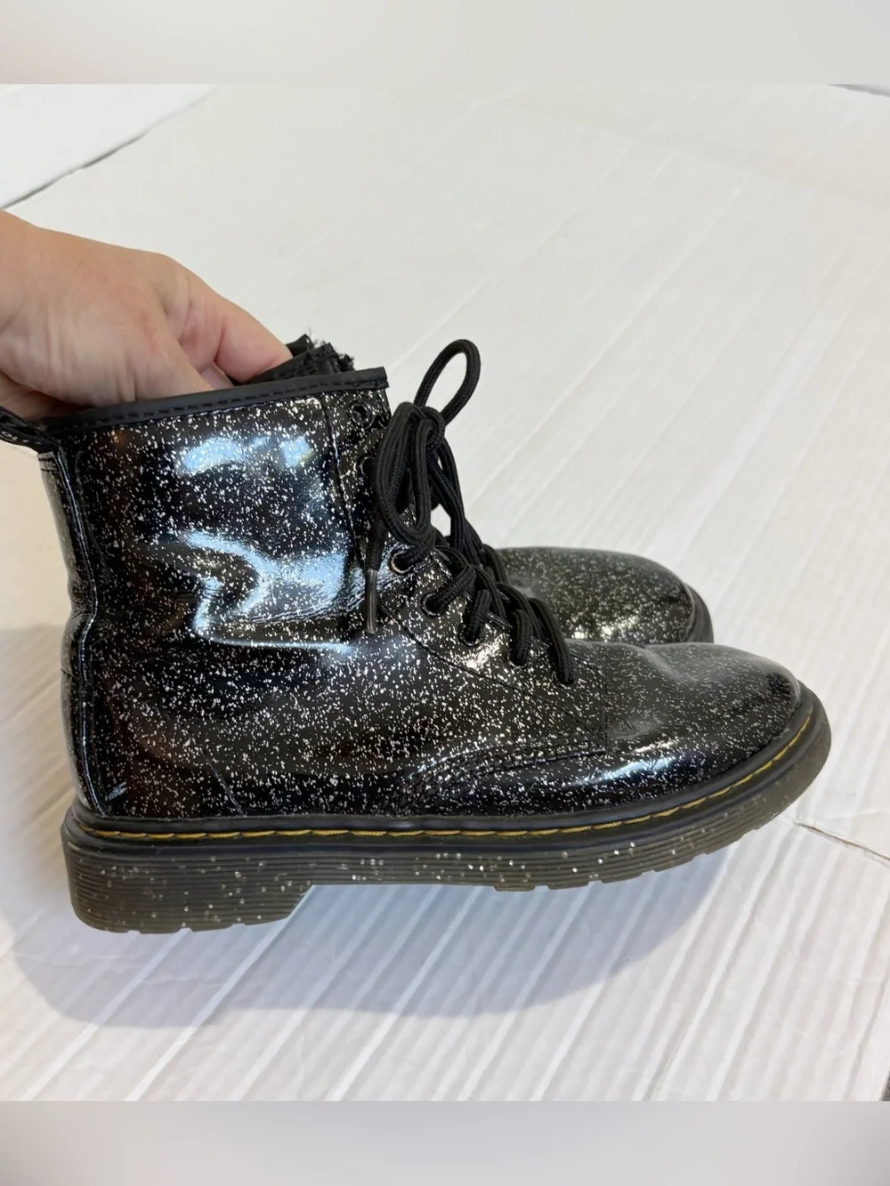 Dr. Martens 1460 Junior Glitter Lace Up Boots Size EU 36 Size 5 Black Cosmic
